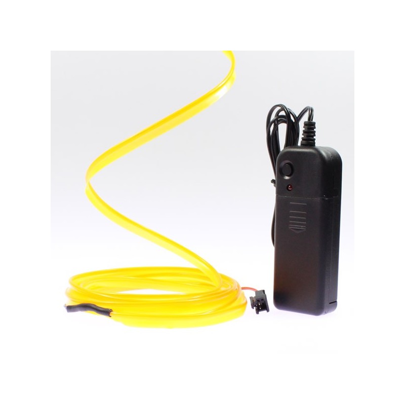 Cable luminoso collar amarillo 2m con pilas transformador 