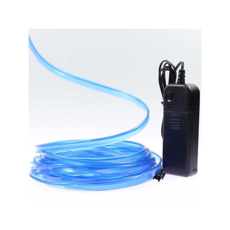 Cable luminoso cuello azul 5m con pilas transformador 