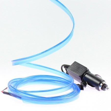 Blaues Lichtkabel mit Kragen für Autotuning und Zigarettenanzünder - 2m