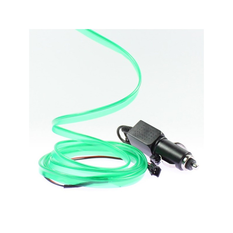Fil lumineux vert collerette tuning auto + allume cigare - 2m