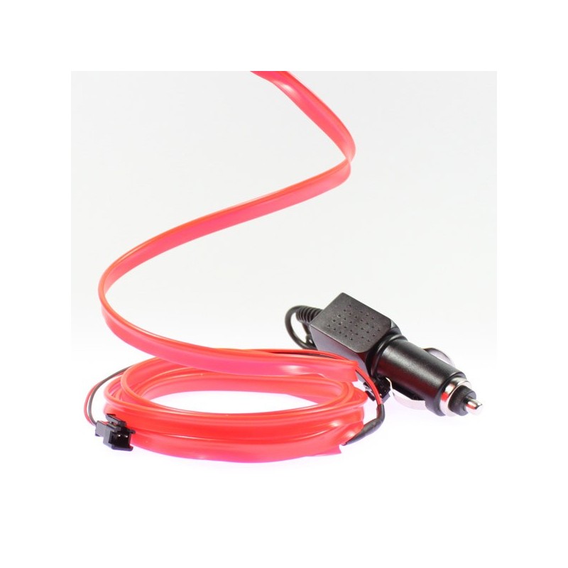 Fil lumineux rouge collerette tuning auto + allume cigare - 2m