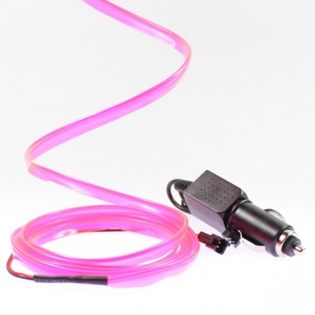 Fil lumineux rose collerette tuning auto + allume cigare - 2m