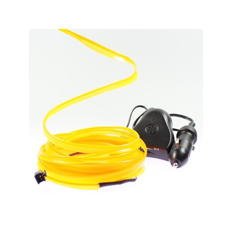 Fil lumineux jaune collerette 5m - tuning auto + capteur de son