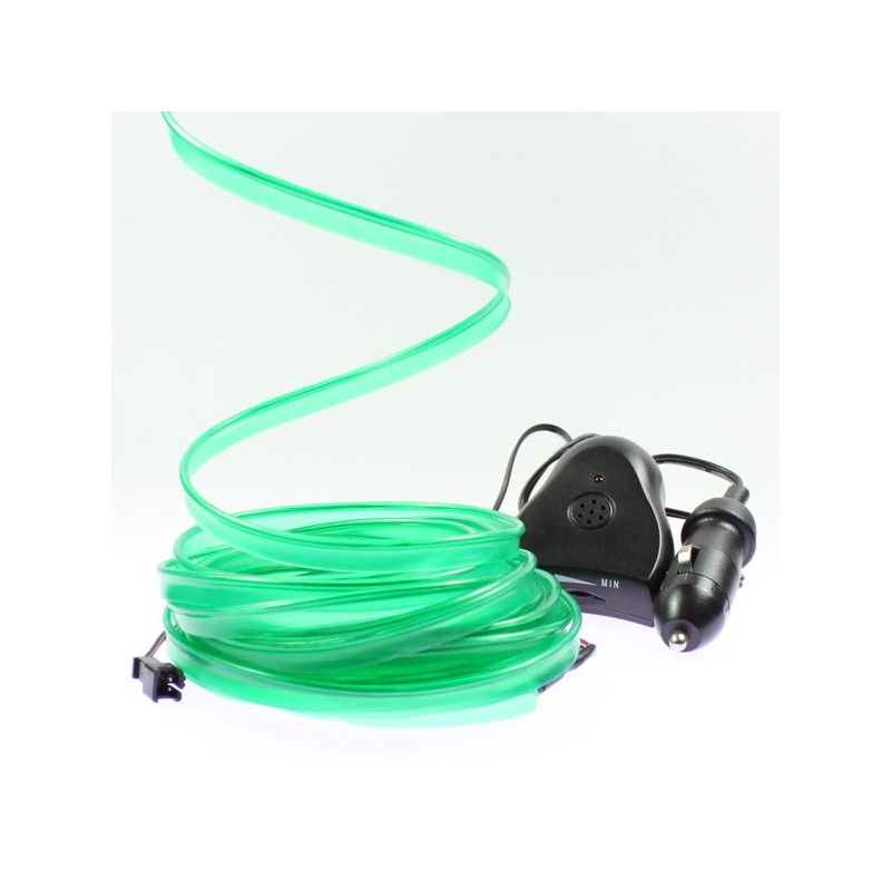 Fil lumineux vert collerette 5m - tuning auto + capteur de son