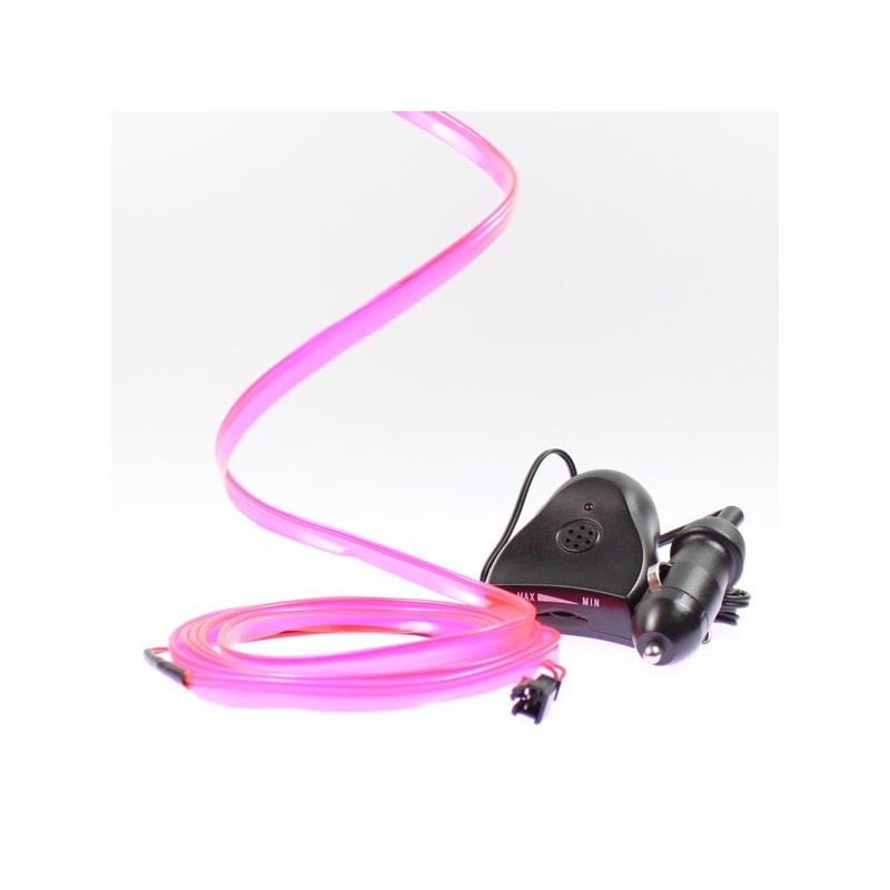 Fil lumineux rose collerette 2m - tuning auto + capteur de son