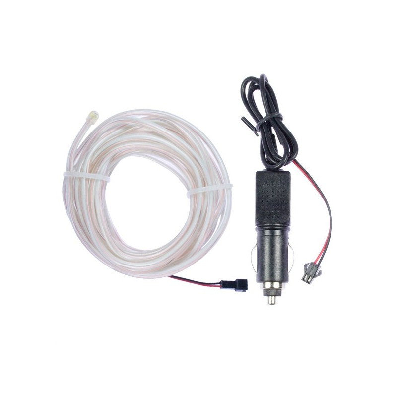 Bendable el wire white car tuning 2m + cigar lighter