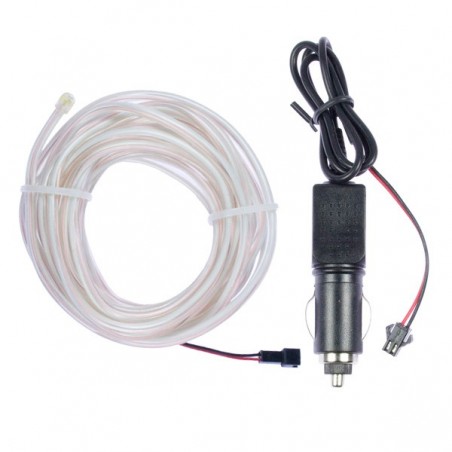 Bendable el wire white car tuning 2m + cigar lighter
