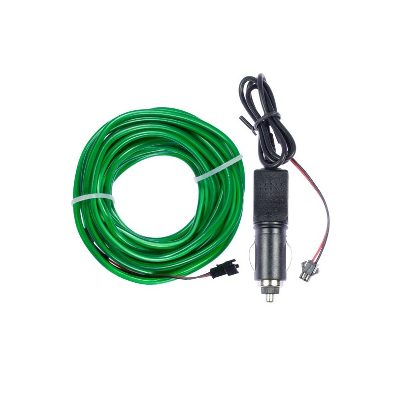 Cable luz moldeable tuning verde para coche 2m + mechero