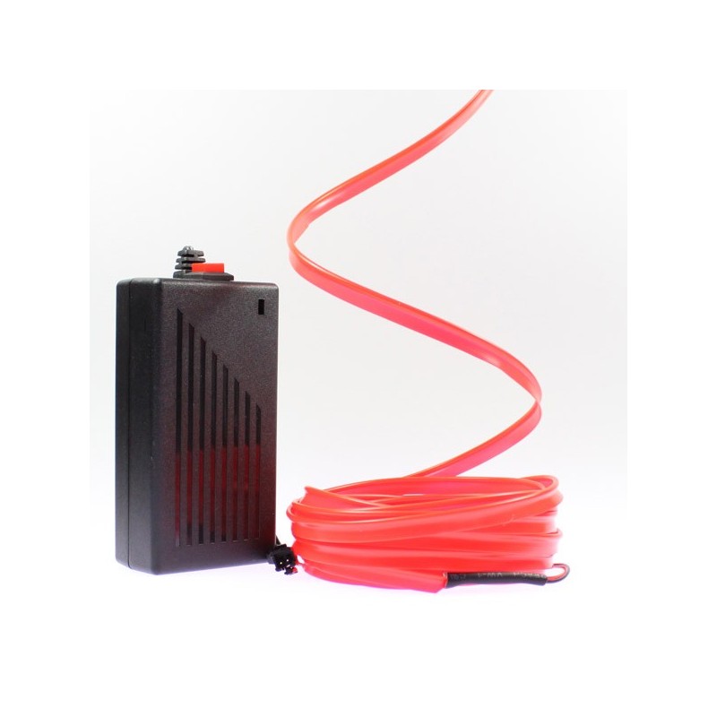 Cable luminoso collar rojo 5m con transformador 220V + intermitente 