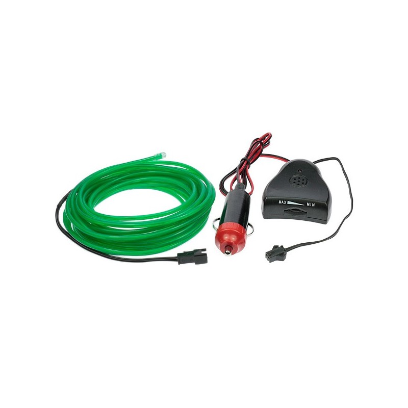 Cable luminoso tuning verde coche + sensor de sonido - 5m - diam. 3mm