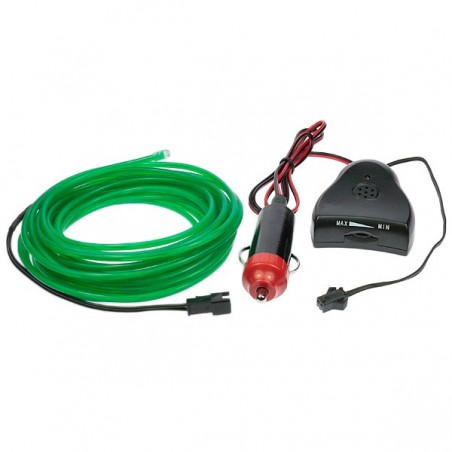 Cable luminoso tuning verde coche + sensor de sonido - 5m - diam. 3mm
