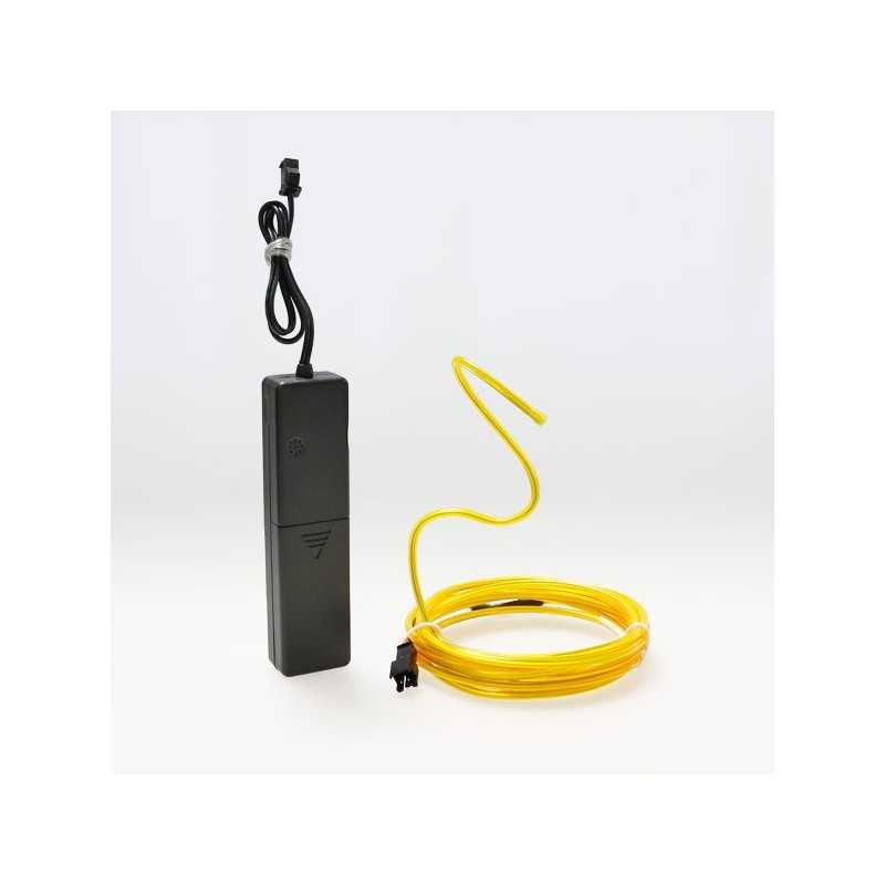 Bendable el wire 2m yellow battery-operated with sound sensor