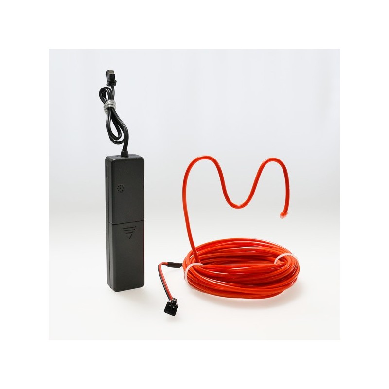 Cable luminoso moldeable 5 m rojo a pilas con sensor de sonido