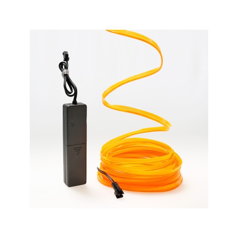 5m orangefarbenes Neonkabel mit Batteriegehäuse und Tonabnehmer