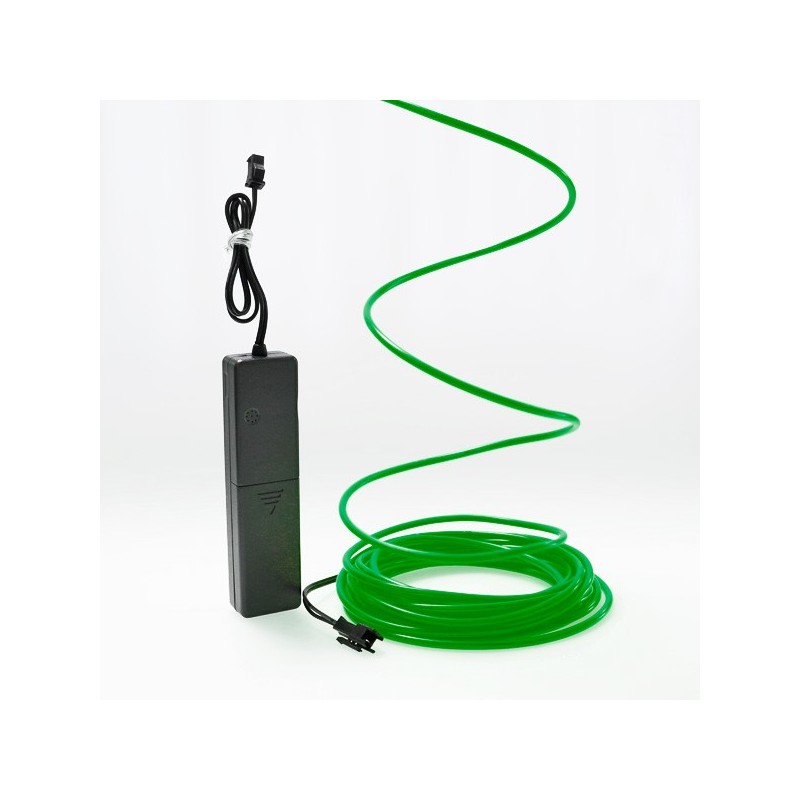 Cable luminoso verde 5m con pilas transformador sensor de sonido