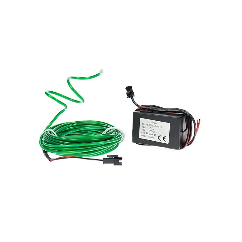Cable luminoso verde 12 voltios 5m flex tuning moto
