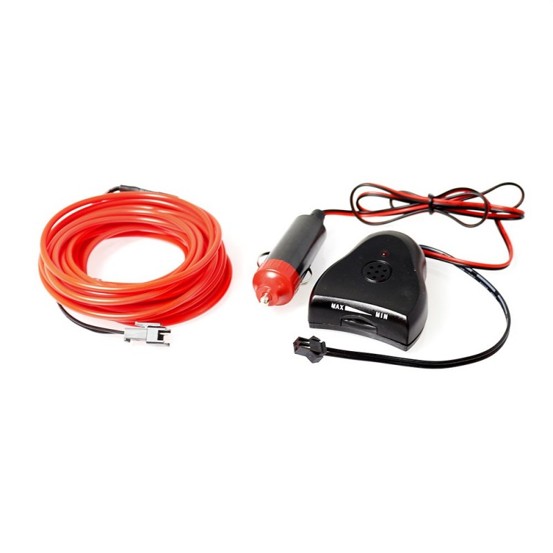 Neón flexible tuning coche rojo + sensor de sonido - 5m - diam. 3mm