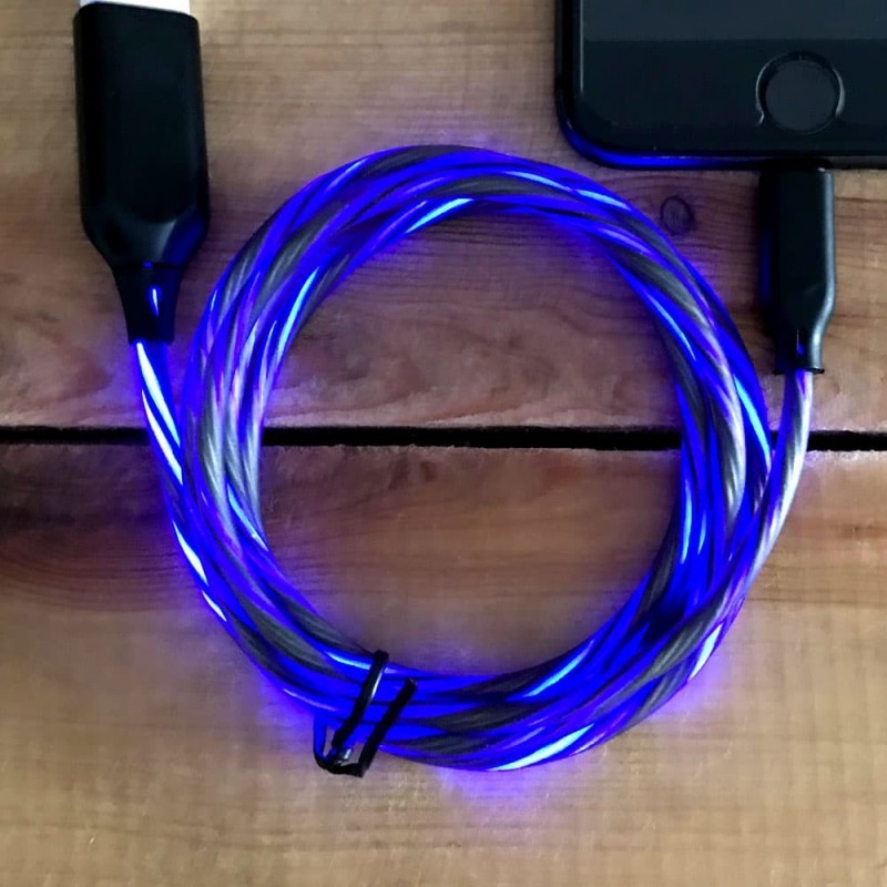 Cordon chargeur lumineux bleu pour smartphone Android