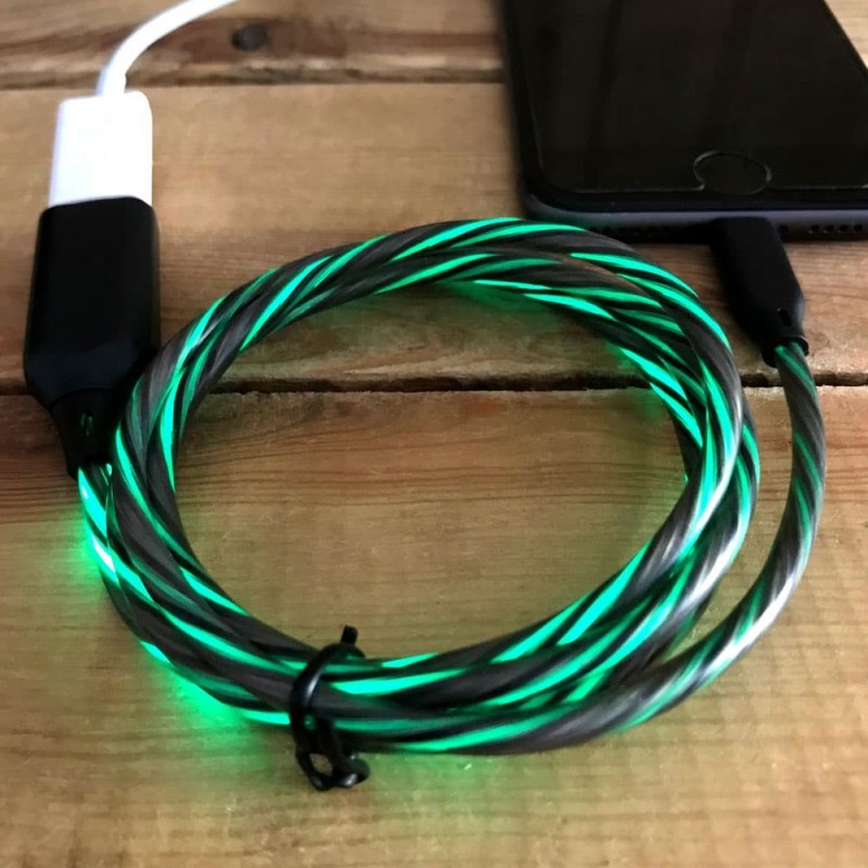 Luminous green charger cable for iPhone iOS