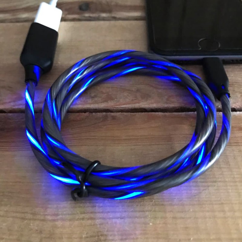 Blue luminous charger cord for iPhone iOS