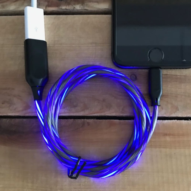 Blue lighted charger lead for smartphone with Micro USB connector