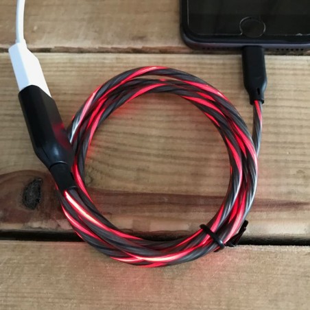 Cordon chargeur lumineux rouge pour smartphone avec connecteur Micro USB