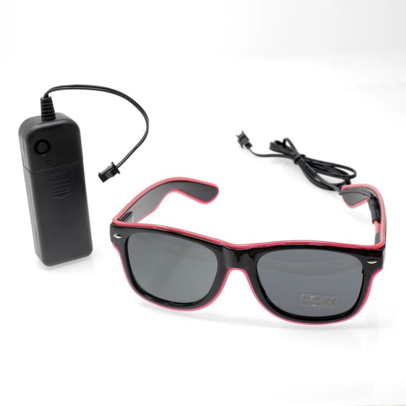 Lunettes lumineuses roses avec boitier piles et fonction clignotement