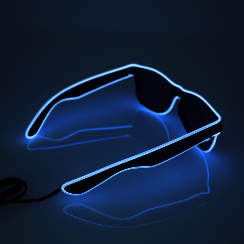 Blaue Leuchtbrille mit Batteriefach und Blinkfunktion