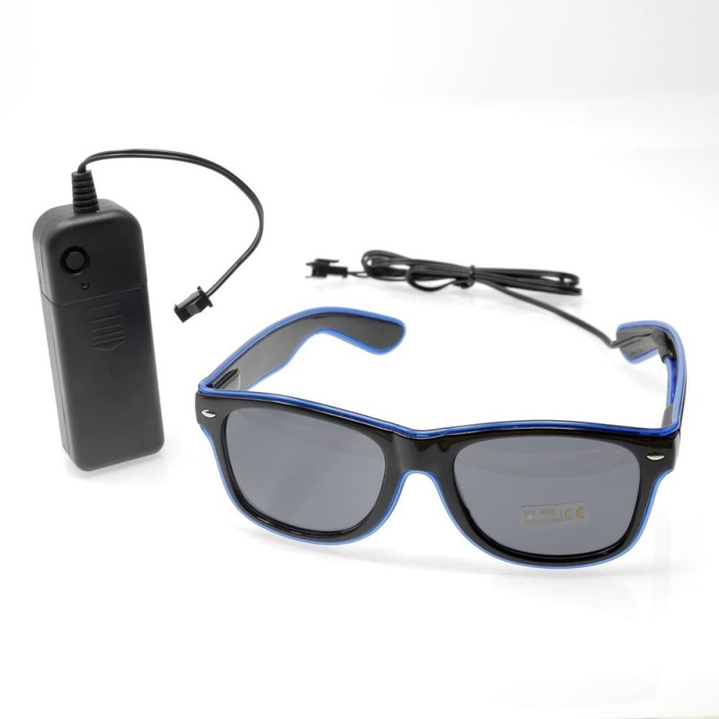 Bright blue glasses with battery box and flashing function