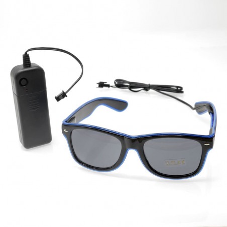 Bright blue glasses with battery box and flashing function